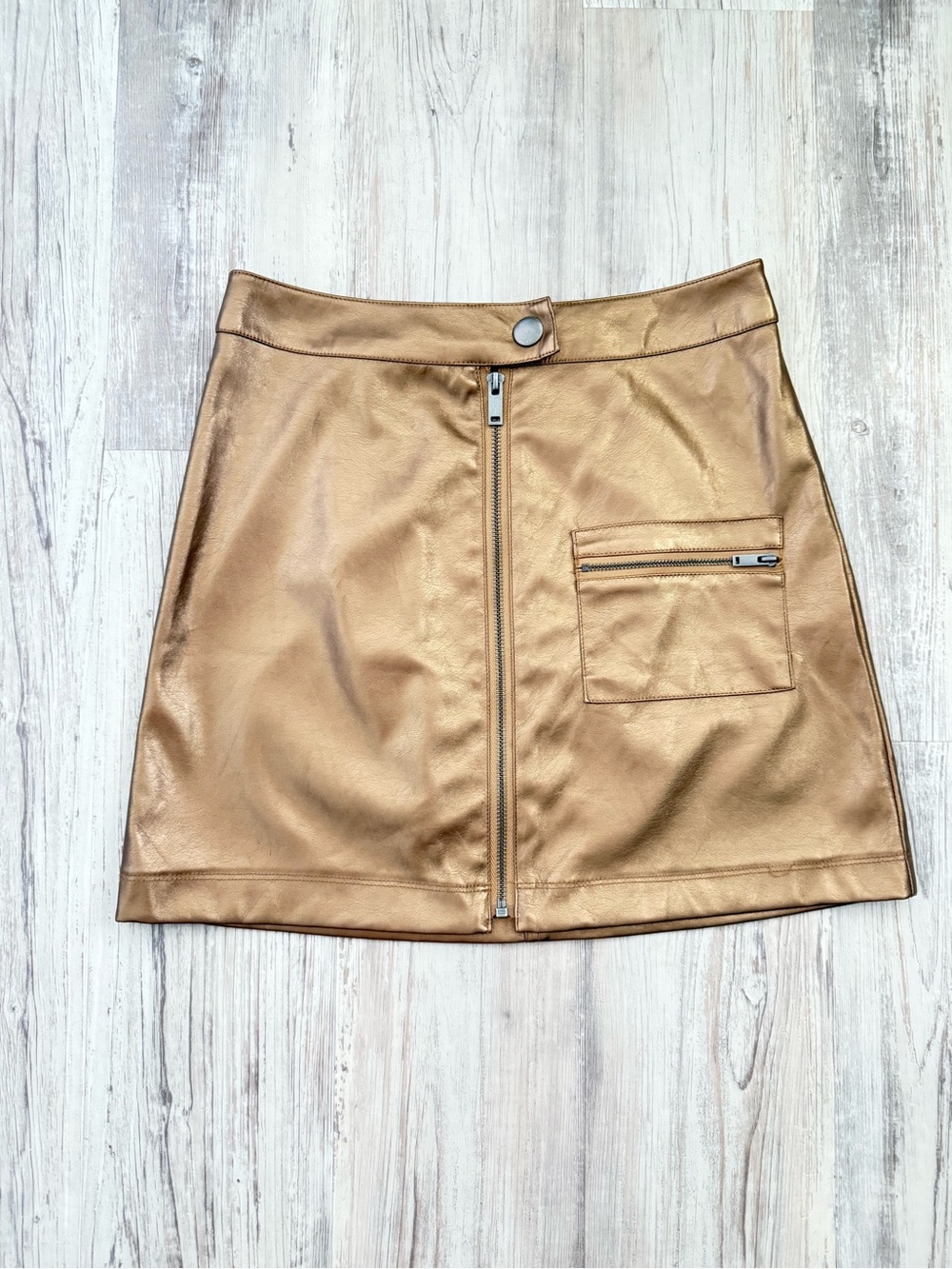 Urban Outfitters Metallic Gold Zip Mini Skirt Festival Goth Streetwear